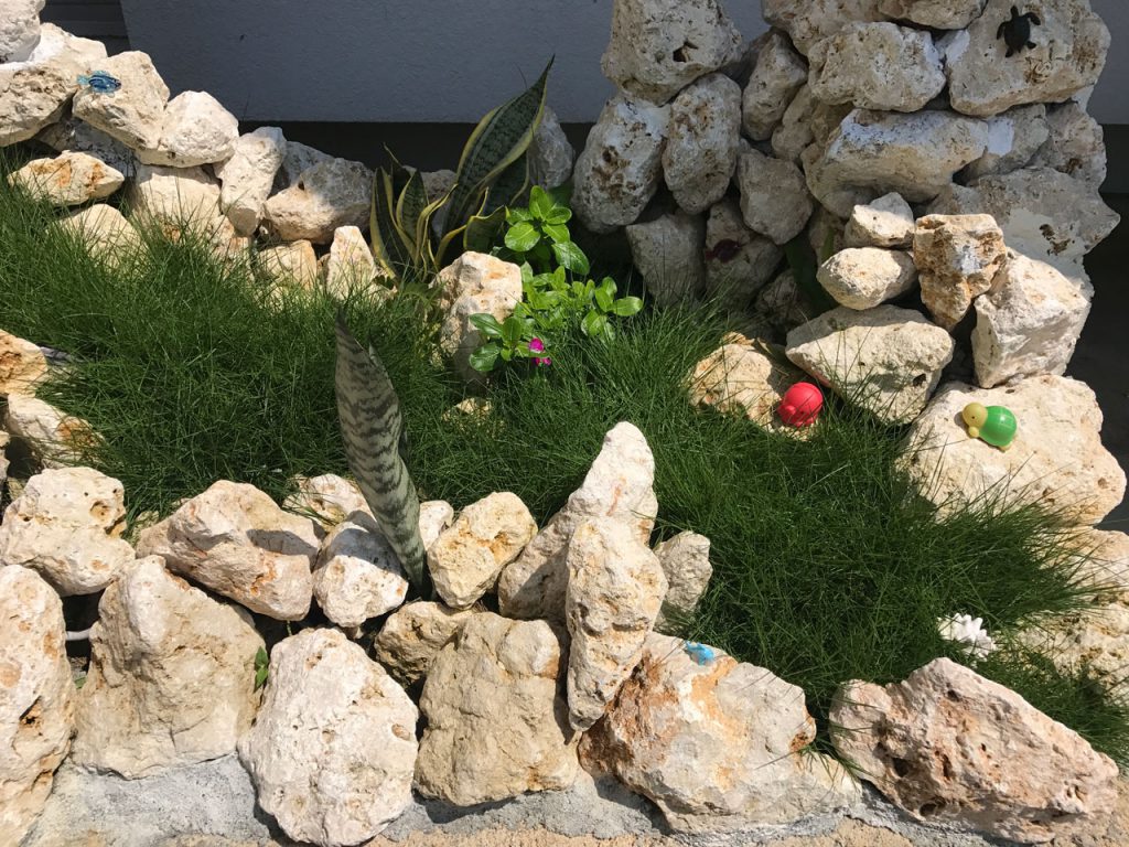 琉球石灰岩アレンジメント　琉球石灰岩と洋芝を演出の石庭